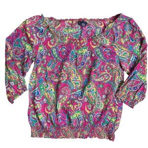 Ralph Lauren Womens Top 14 Floral Paisley Print Peasant Blouse Pink